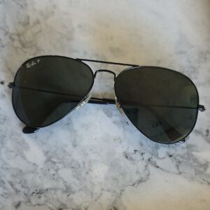 Ray-Ban Aviator Sunglasses - Black Frame, Dark Green Lenses